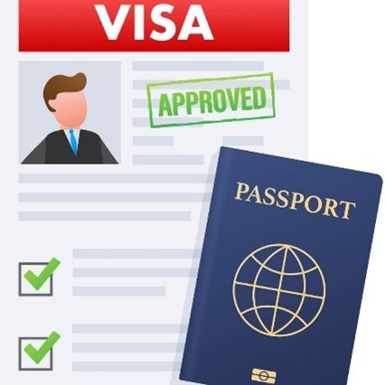 Ilustrasi dokumen visa yang disetujui, menunjukkan layanan visa ke berbagai negara.